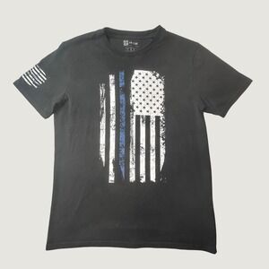 H2H T-Shirt Mens L CMTTS243 Black Thin Blue Line American Flag Graphic Patriotic